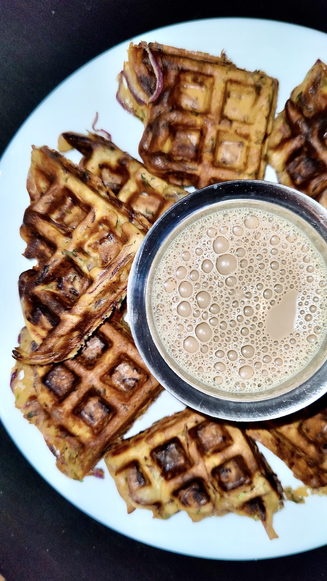 Crispy Spicy Onion Pakoda Waffles