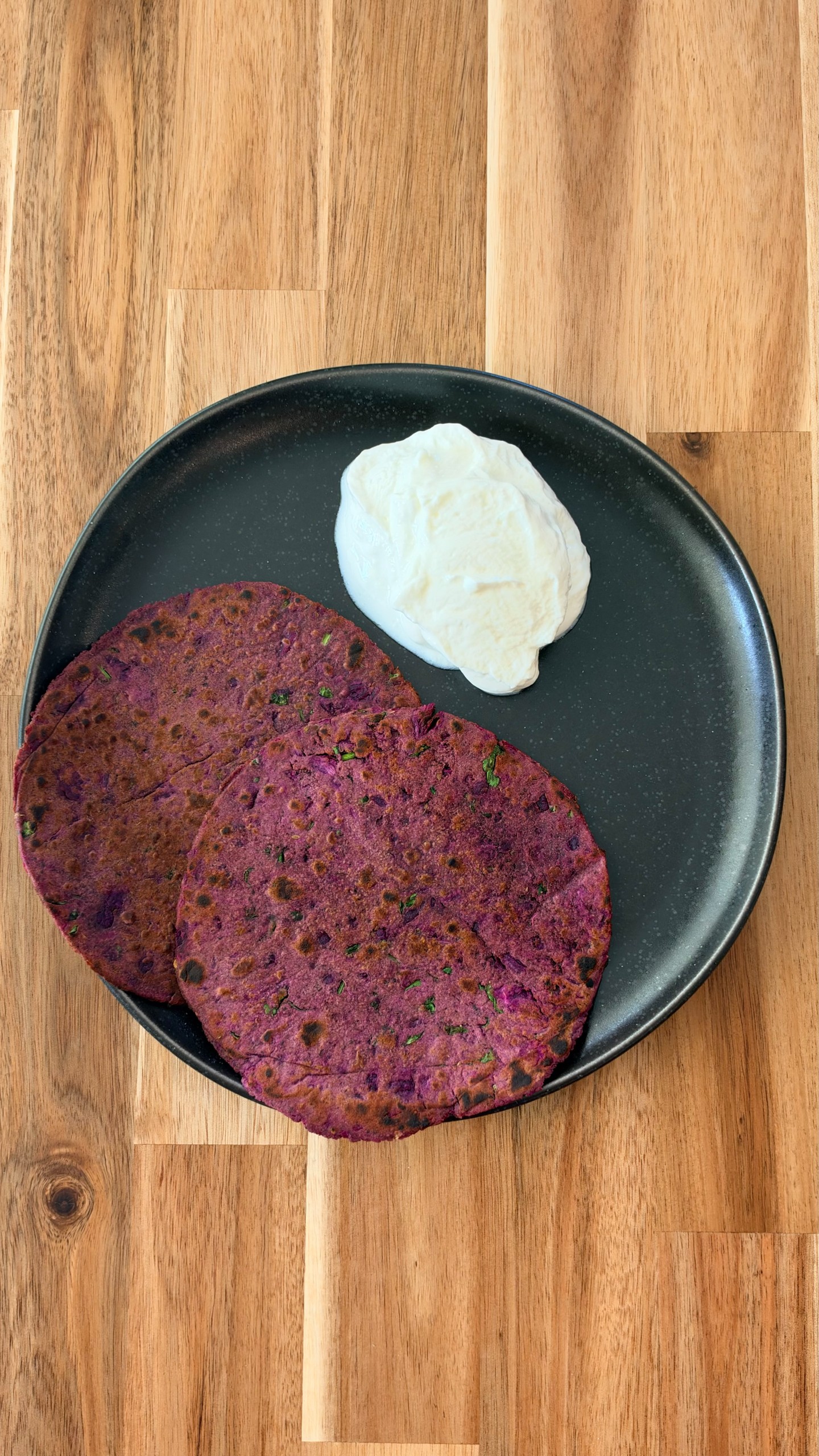Kuttu sweet potato paratha served with Greek yogurt